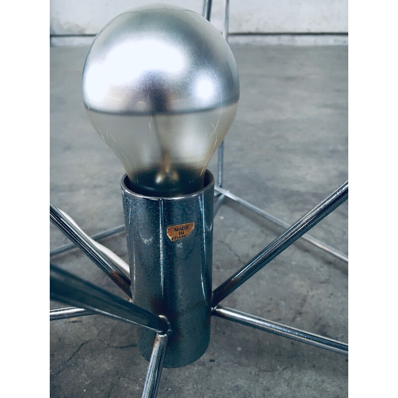 Lampe de sol vintage en métal chromé et plateau en verre taillé par Max Sauze, France 1960