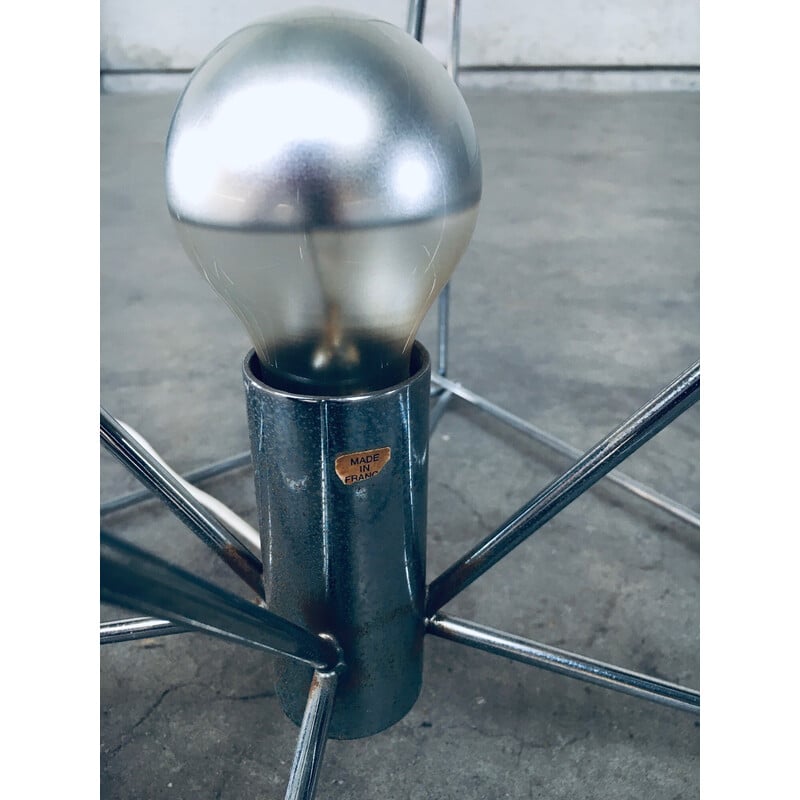 Vintage floor lamp in chrome metal and cut glass top by Max Sauze, France 1960