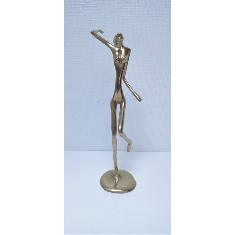 Vintage sculpture of a dancing woman statue in solid brass, 1980