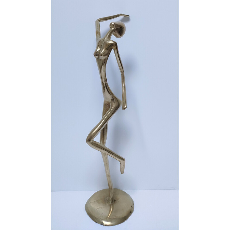 Vintage sculpture of a dancing woman statue in solid brass, 1980