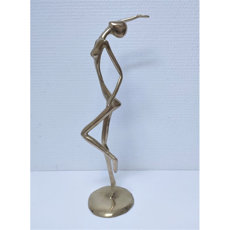 Vintage sculpture of a dancing woman statue in solid brass, 1980