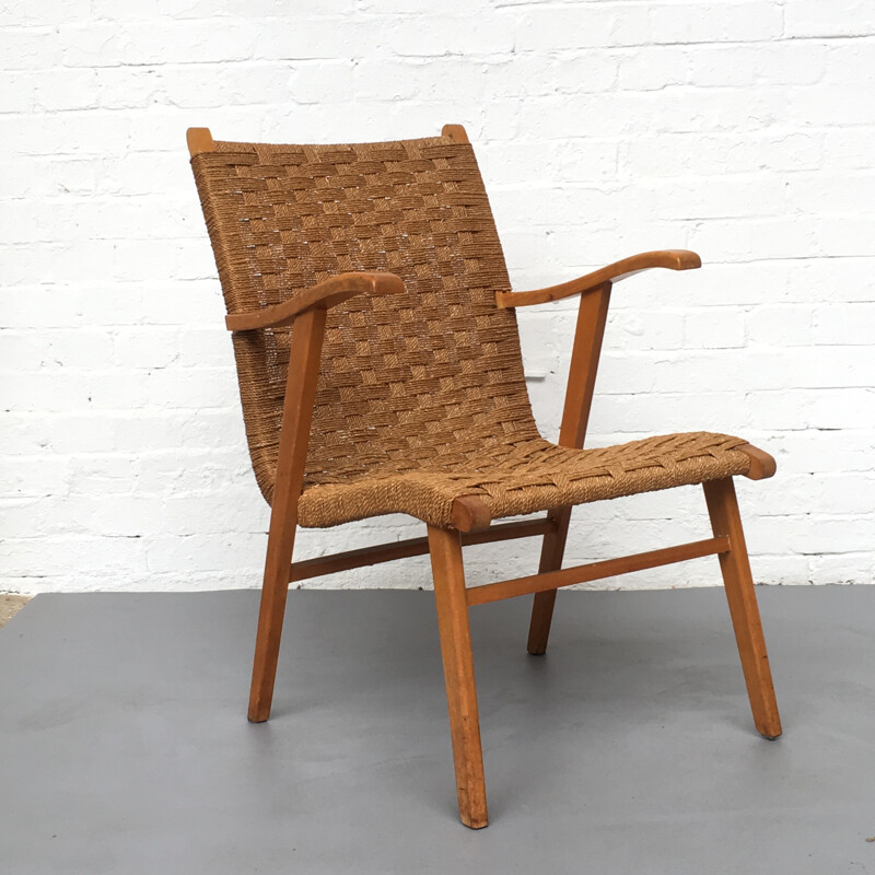 Beech Frame and Rattan armhair for V&D, Holland - 1960s