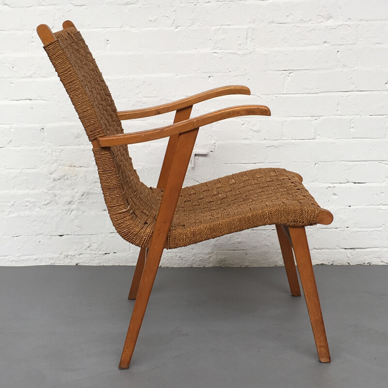 Beech Frame and Rattan armhair for V&D, Holland - 1960s