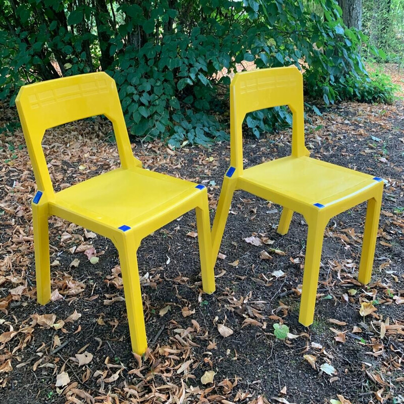 Pair of vintage yellow Altaïr plastic chairs by Henry Massonnet, 1990