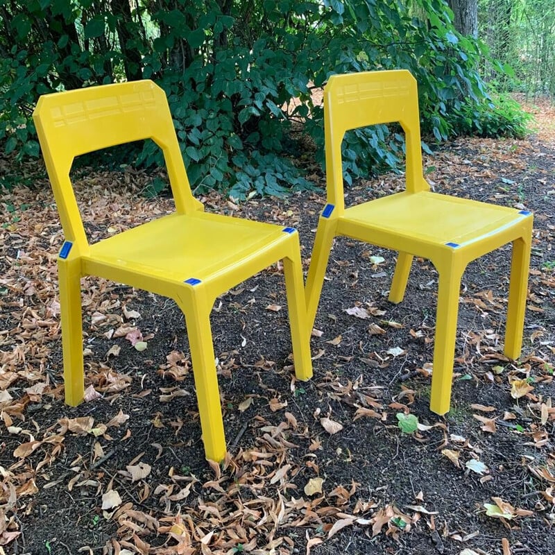 Pair of vintage yellow Altaïr plastic chairs by Henry Massonnet, 1990
