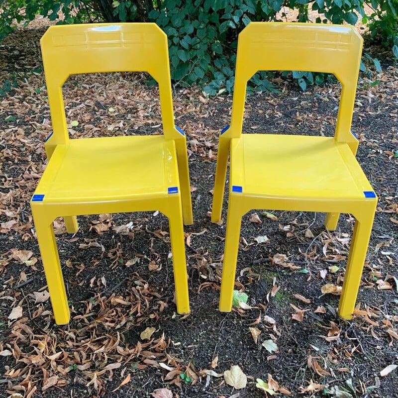 Pair of vintage yellow Altaïr plastic chairs by Henry Massonnet, 1990