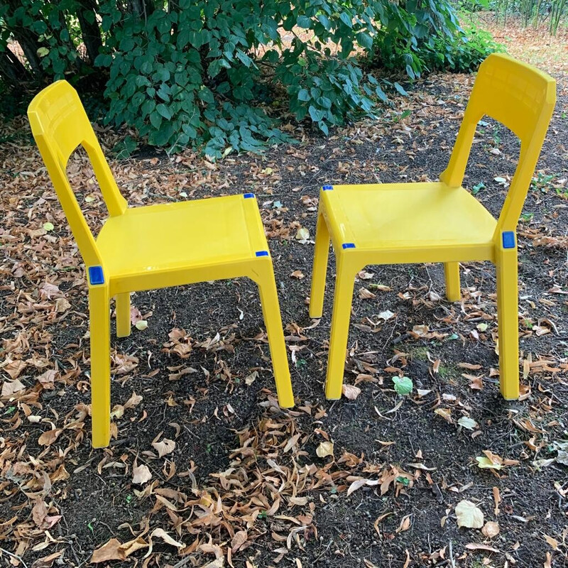 Pair of vintage yellow Altaïr plastic chairs by Henry Massonnet, 1990