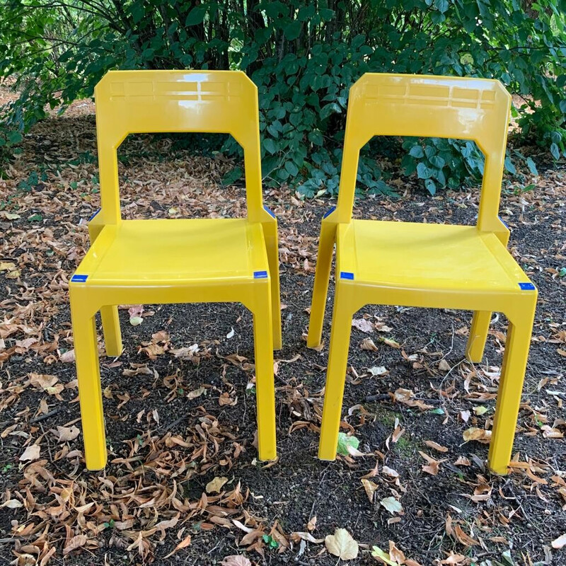 Pair of vintage yellow Altaïr plastic chairs by Henry Massonnet, 1990