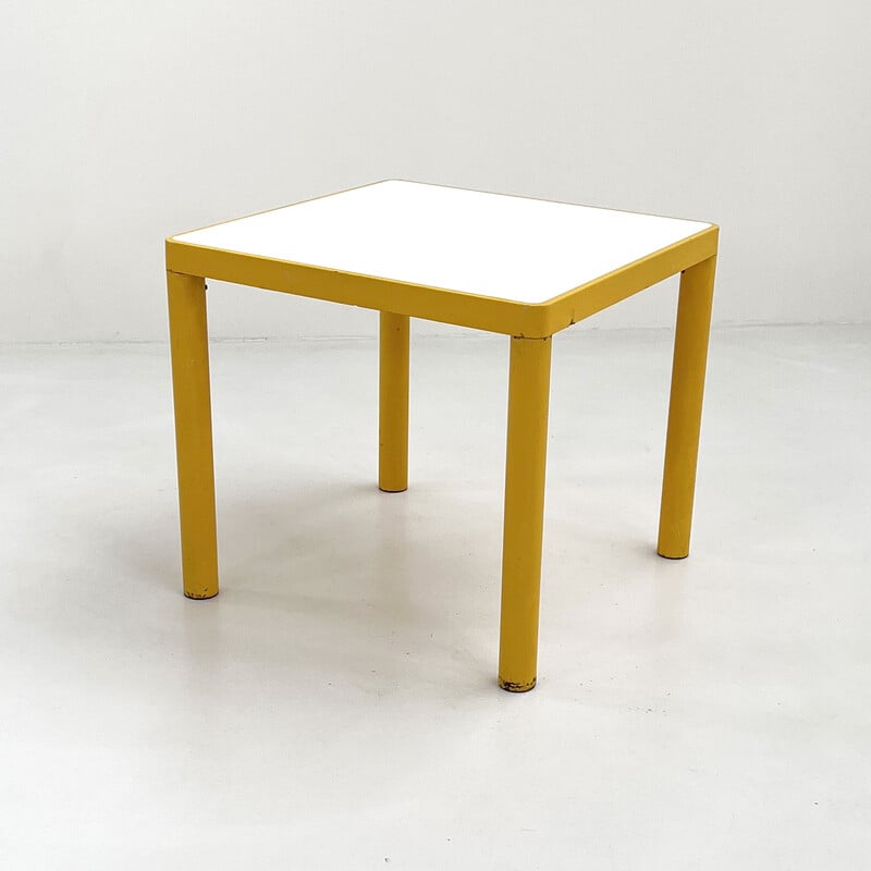 Tavolo da pranzo vintage giallo e bianco in metallo e plastica per Kartell,  1970