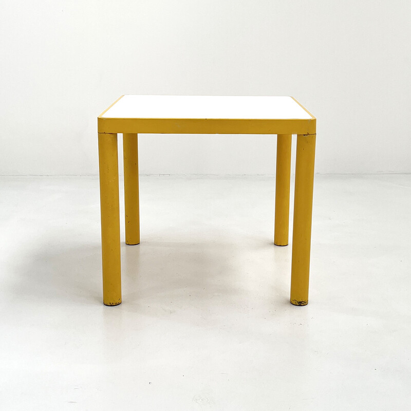 Table à repas vintage jaune et blanc en métal et plastique pour Kartell, 1970