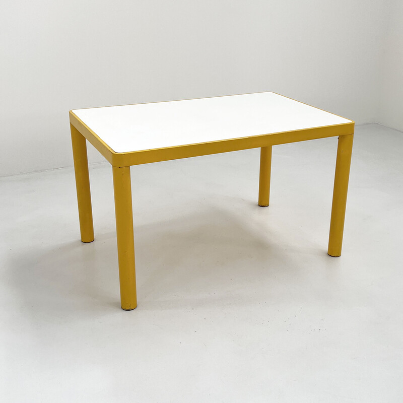 Table à repas vintage jaune et blanc en métal et plastique pour Kartell, 1970
