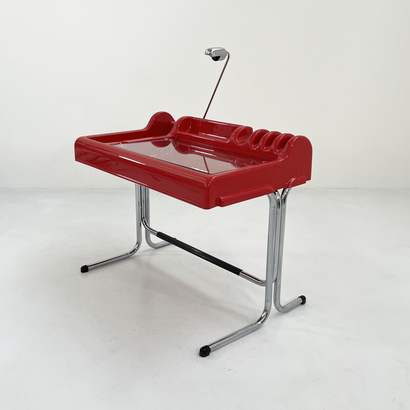 Bureau vintage Orix rouge en acier et plastique par Vittorio Parigi et Nani Prina pour Molteni, 1970