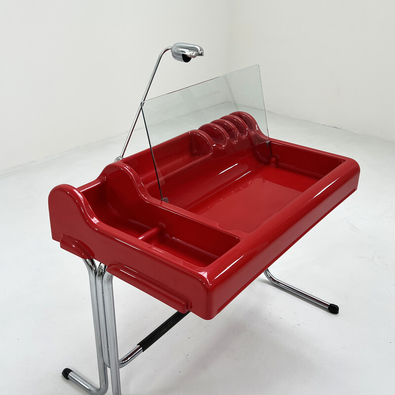 Bureau vintage Orix rouge en acier et plastique par Vittorio Parigi et Nani Prina pour Molteni, 1970