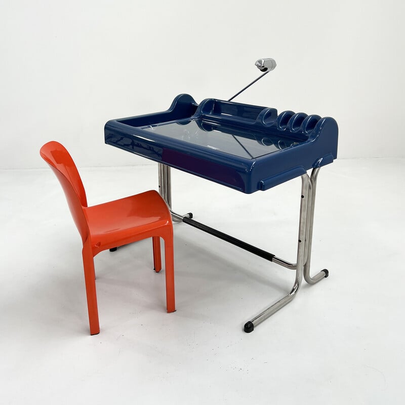 Vintage blue Orix desk in steel and plastic by Vittorio Parigi and Nani Prina for Molteni, 1970