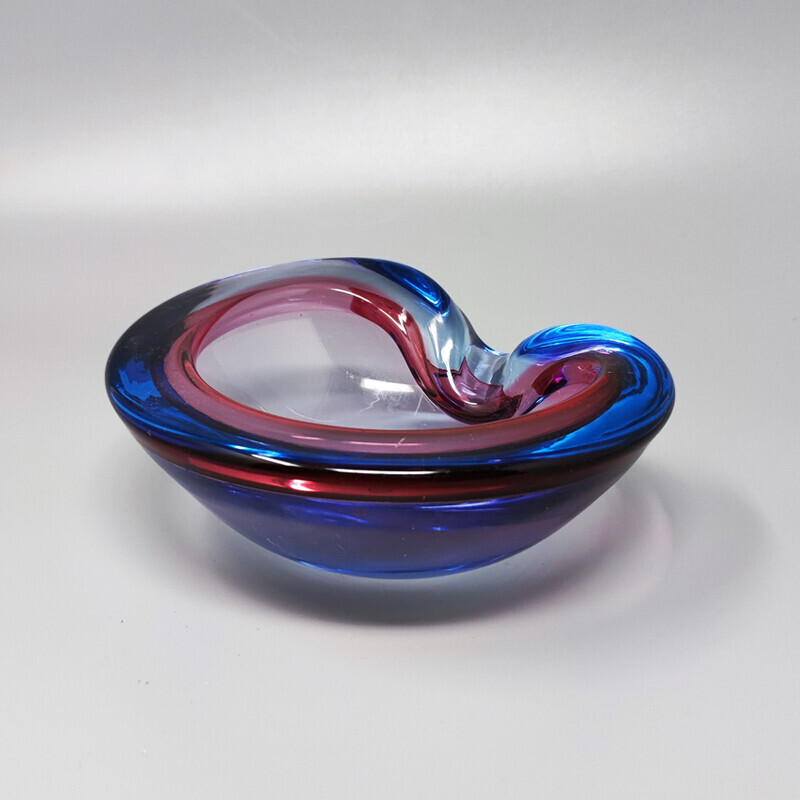 Vintage blue and pink Sommerso Murano glass ashtray by Flavio Poli for Seguso, Italy 1960