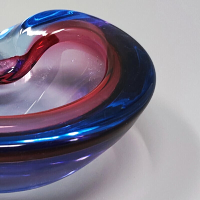 Vintage blue and pink Sommerso Murano glass ashtray by Flavio Poli for Seguso, Italy 1960