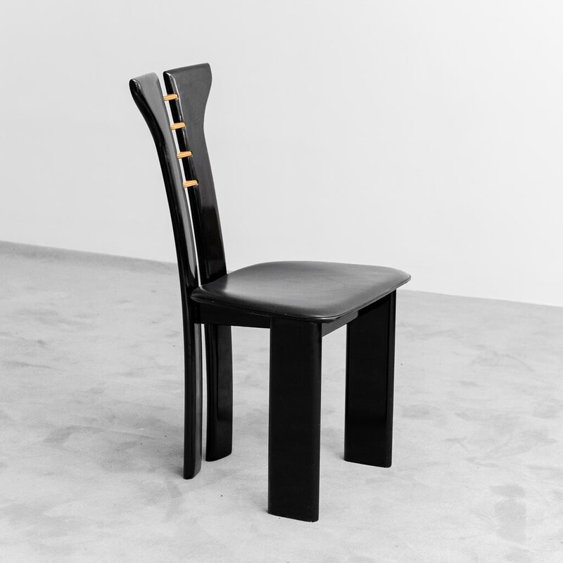 Ensemble de 6 chaises vintage en bois laqué noir par Pierre Cardin pour Roche Bobois, 1980