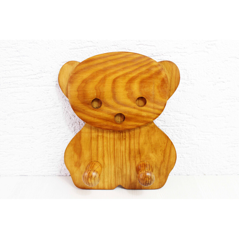 Vintage solid pine teddy bear coat rack