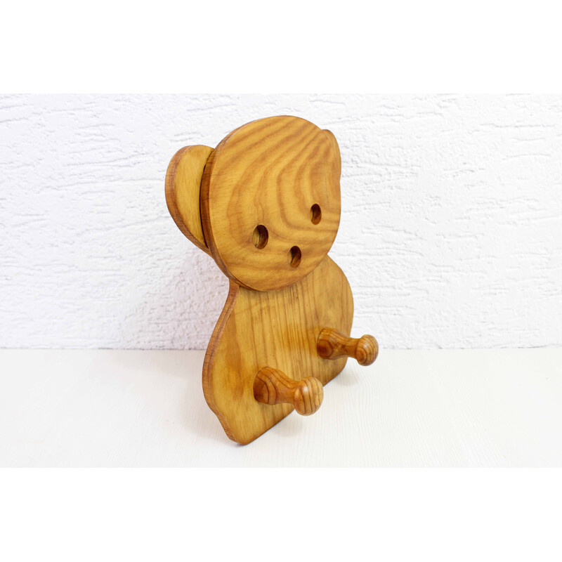 Vintage solid pine teddy bear coat rack