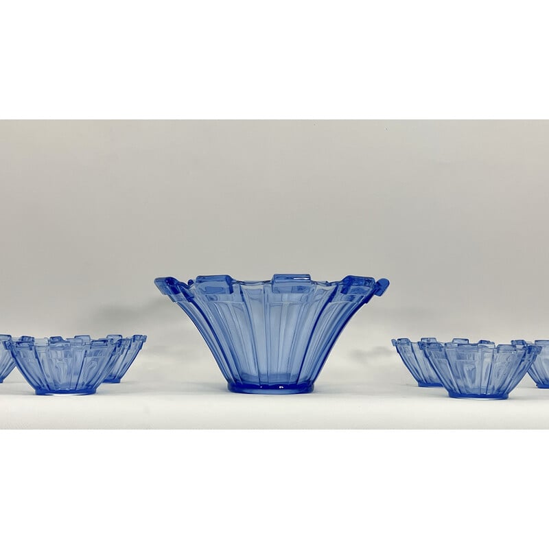 Set of 13 vintage Art Deco blue Murano glass serving bowls, Italy 1930