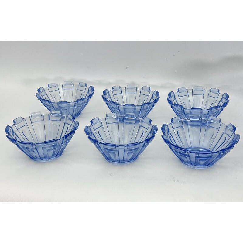 Set of 13 vintage Art Deco blue Murano glass serving bowls, Italy 1930