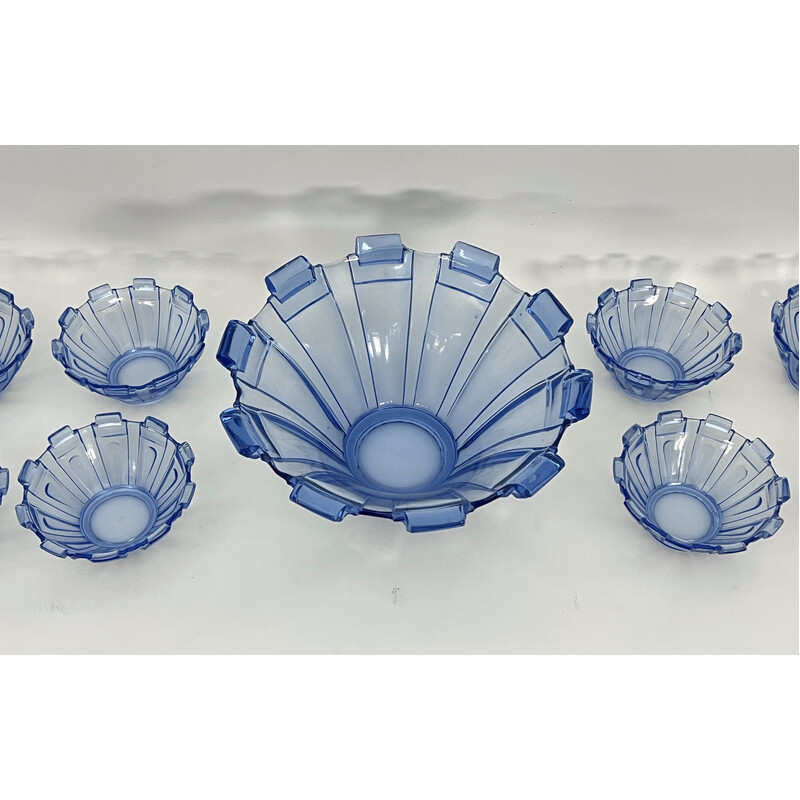 Set of 13 vintage Art Deco blue Murano glass serving bowls, Italy 1930
