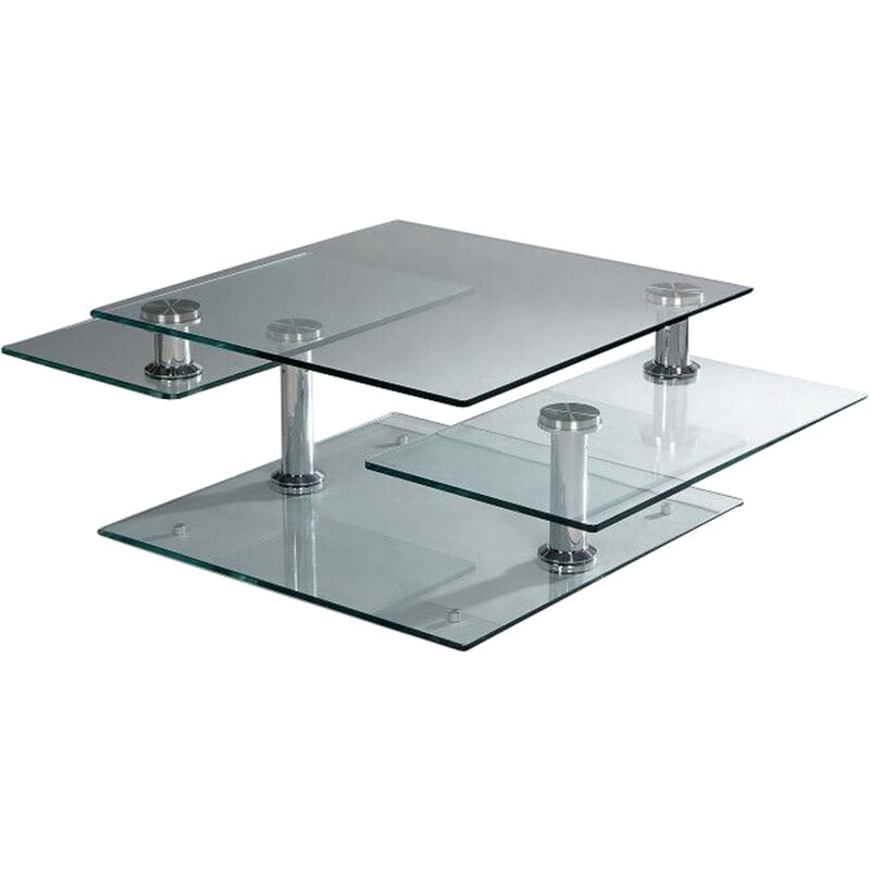 Table basse vintage en verre et en métal chromé
