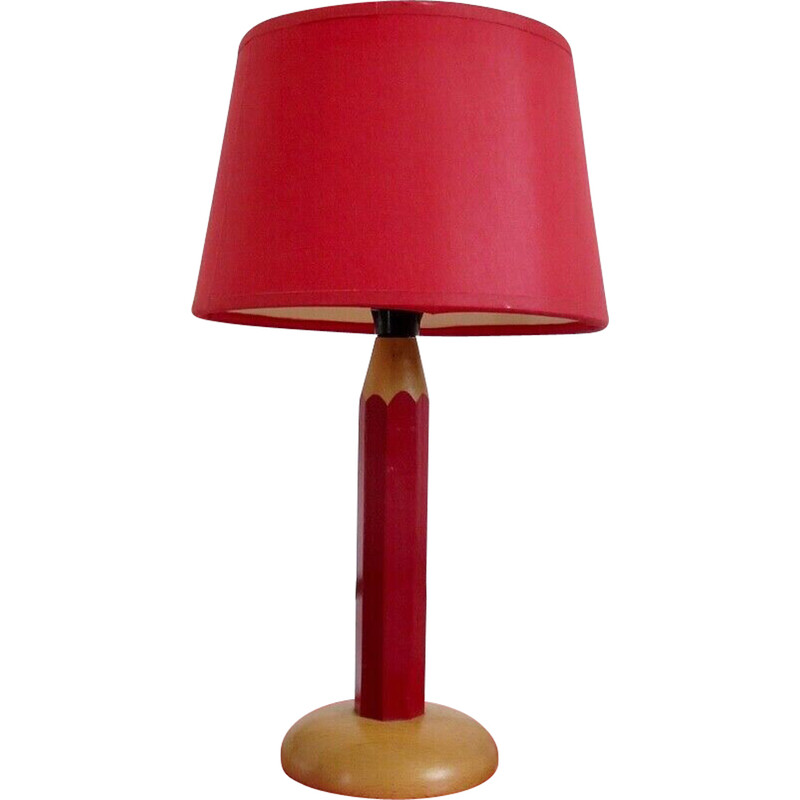 Lampe vintage en forme de crayon en bois laqué rouge, France 1980
