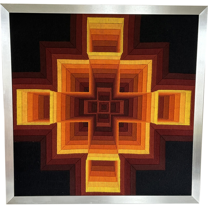 Vintage tapestry with aluminium frame by Patrice Allard, 1970