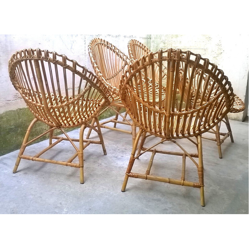 Set of 5 Rattan Egg Shaped chairs - 1950s