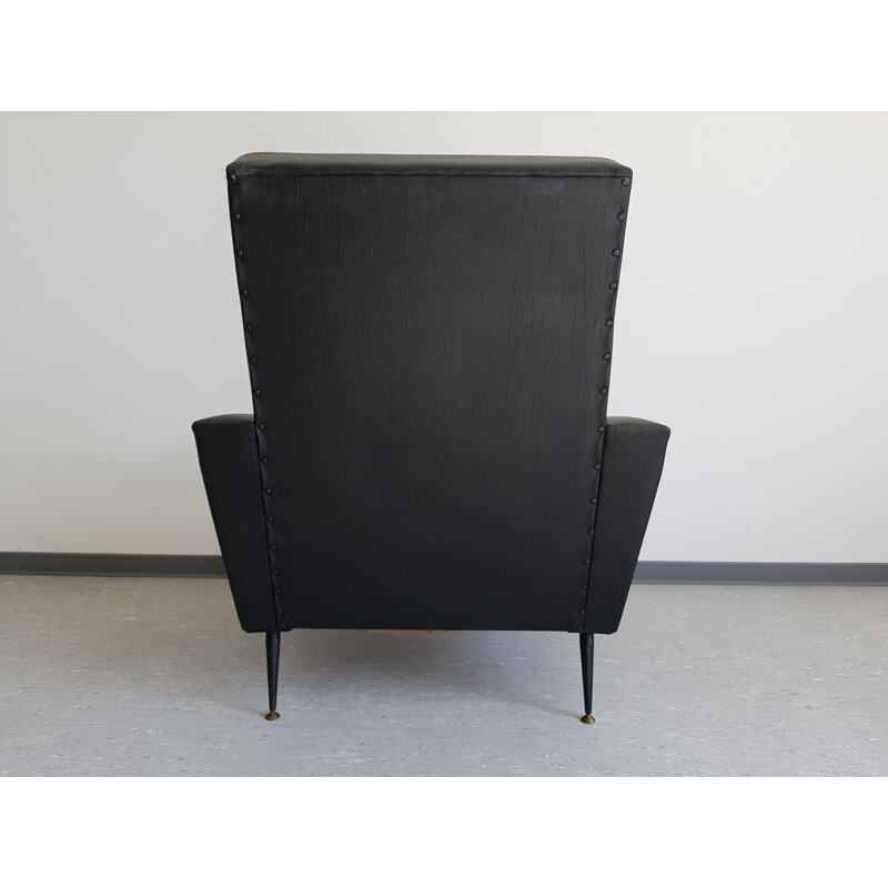 Paire de fauteuils français noirs et rouges - 1950