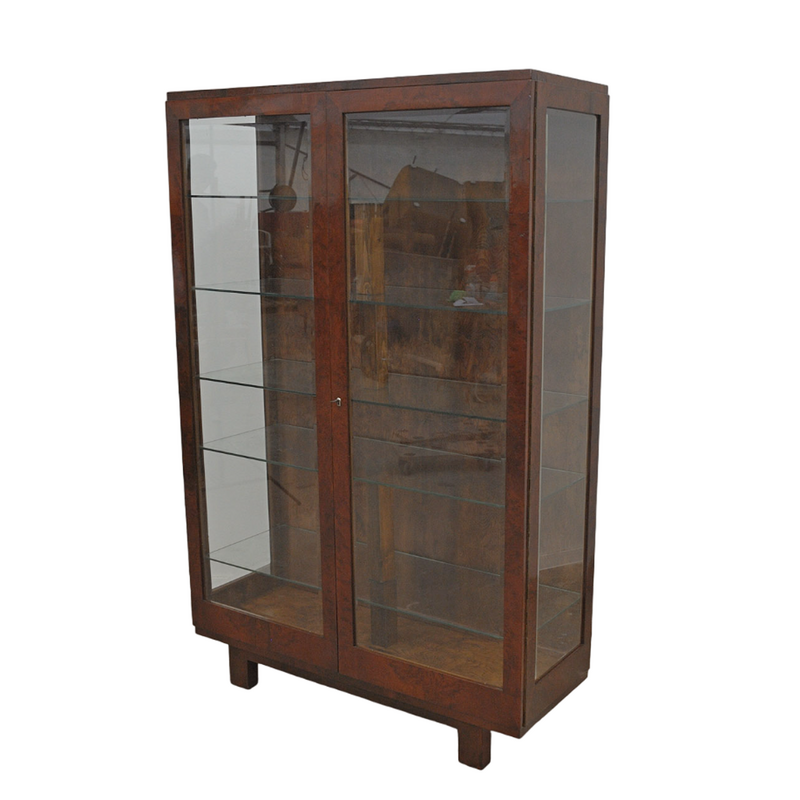 Vintage Art Deco display cabinet in walnut wood and glass, Czechoslovakia 1930