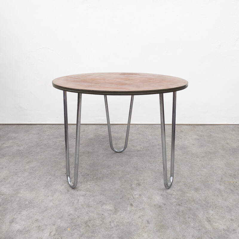 Vintage coffee table in tube steel and wood by Robert Slezák for Kovona, Czechoslovakia 1950