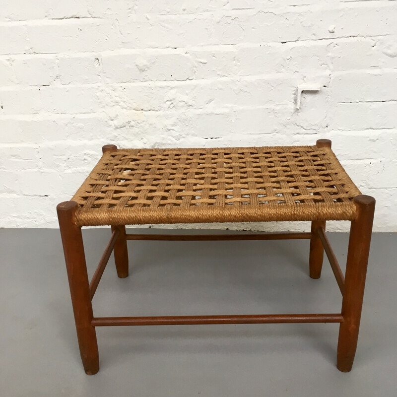 Mid-Century Rattan and Teak Danish Footstool - 1960s