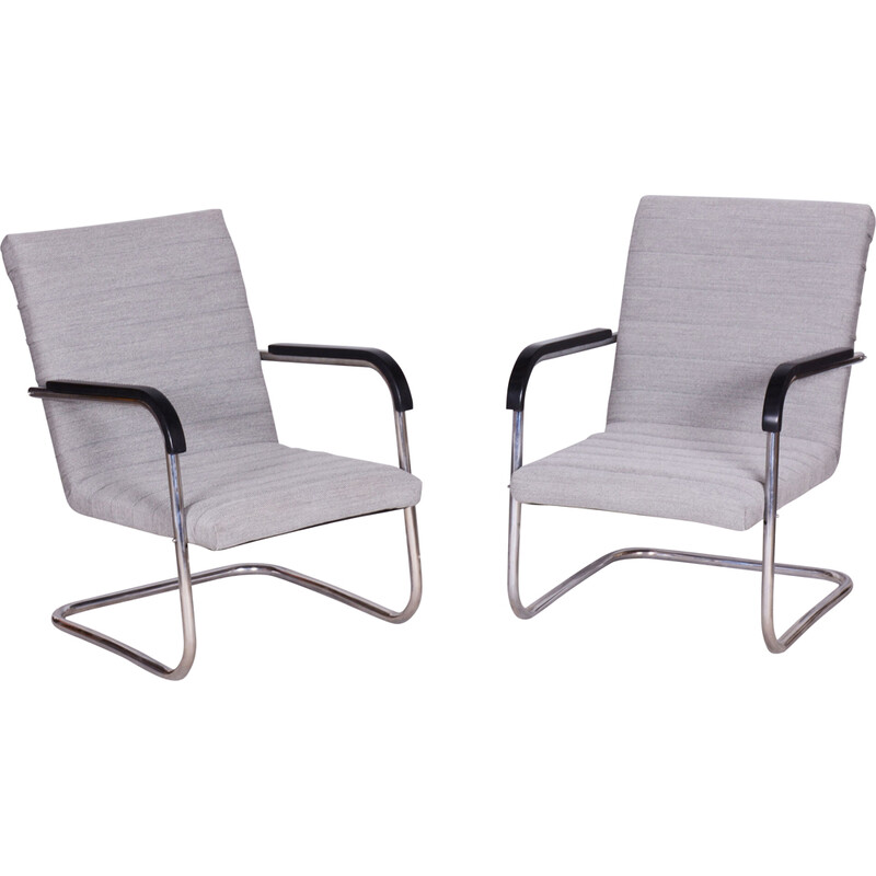 Pair of vintage chrome-plated steel armchairs by Anton Lorenz for Mücke Melder, Czechoslovakia 1930