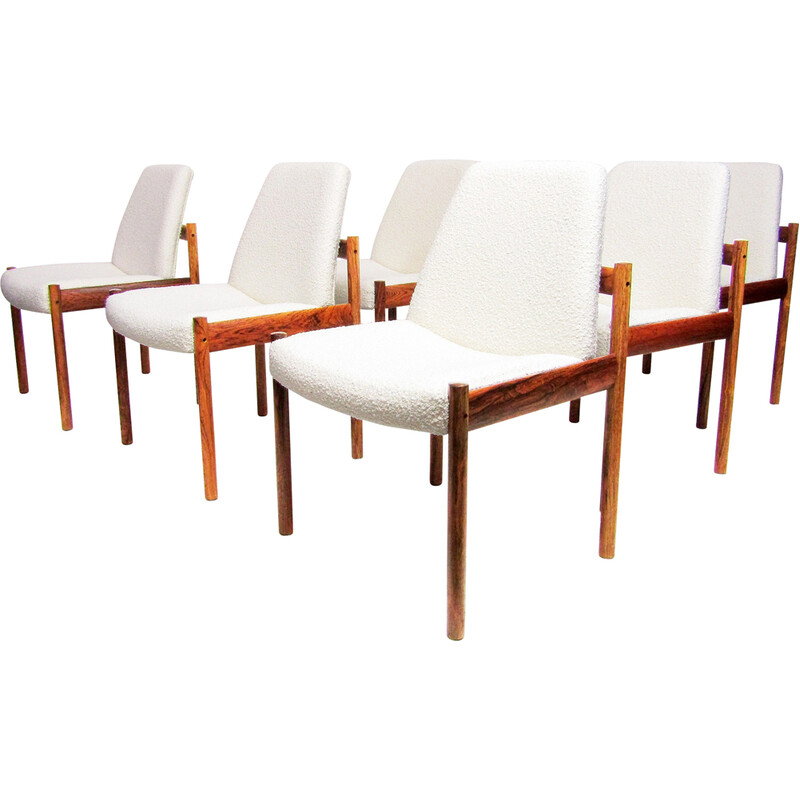 Set of 6 vintage dining chairs in Rio rosewood and Boucle fabric by Sven Ivar Dysthe for Dokka, 1960