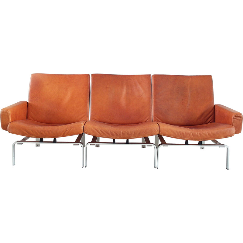 Canapé vintage 3 places en cuir et aluminium par Jørgen Høj pour Niels Vitsøe, Danemark 1960