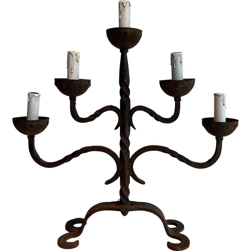 Vintage wrought iron candelabra with 5 arms, France 1950