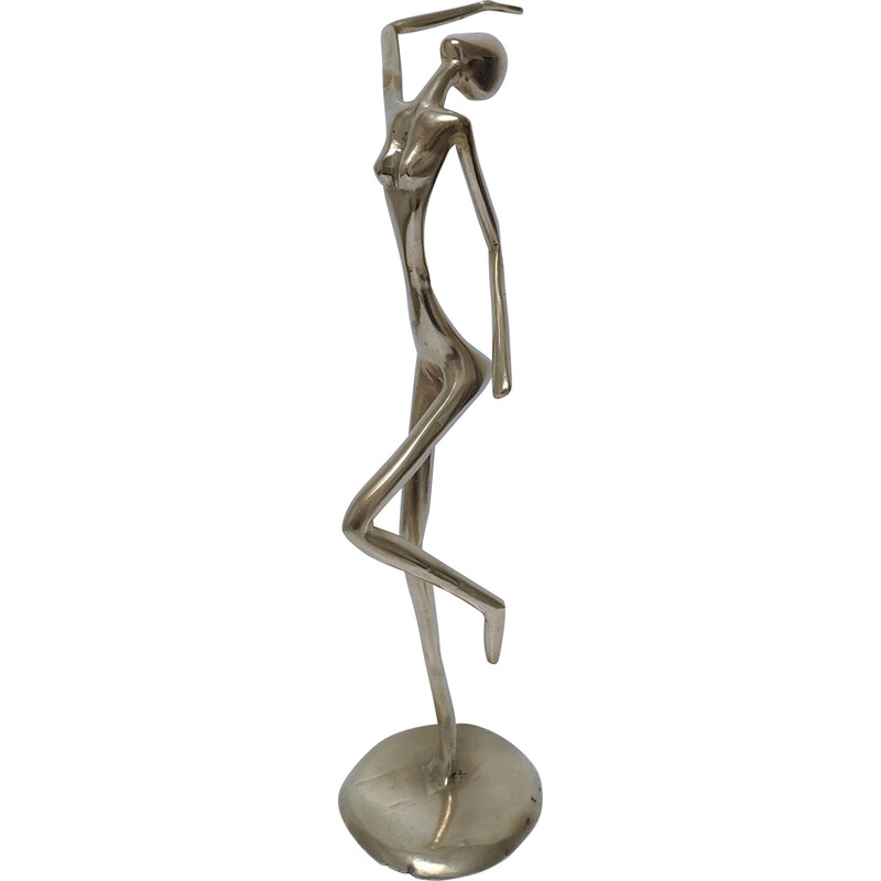 Vintage sculpture of a dancing woman statue in solid brass, 1980