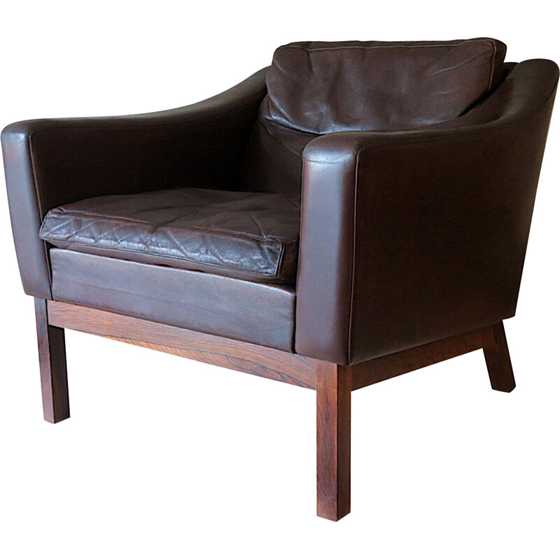 Vintage armchair in rosewood and patinated leather by Poul M Jessen for Viby J, Denmark 1960