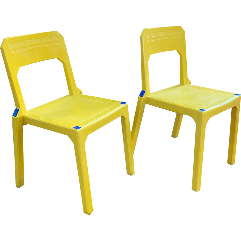 Pair of vintage yellow Altaïr plastic chairs by Henry Massonnet, 1990