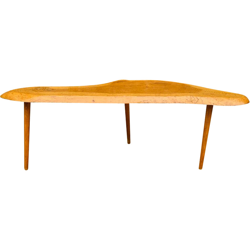 Vintage free-form coffee table in solid wood, France 1960