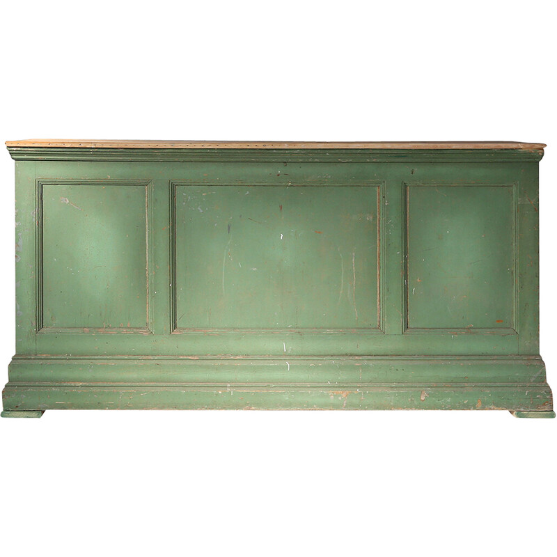 Vintage green wooden bar counter, France 1880