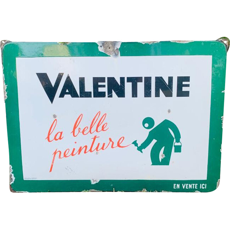 Plaque émaillée vintage avec inscription "Valentine", Strasbourg 1960