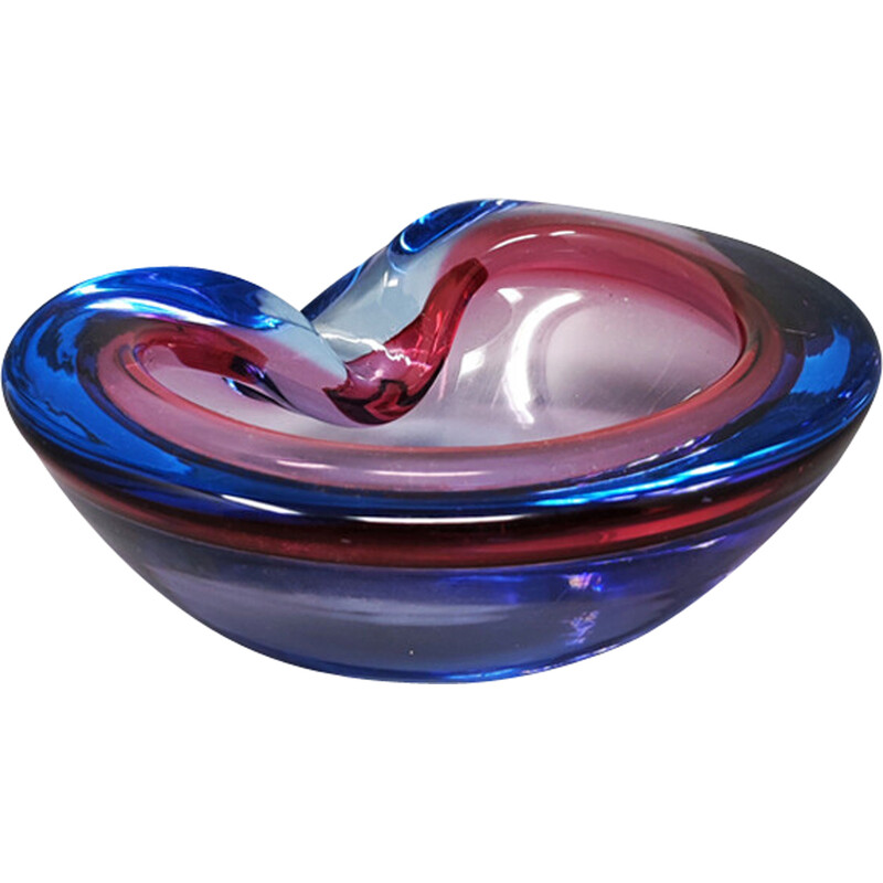 Vintage blue and pink Sommerso Murano glass ashtray by Flavio Poli for Seguso, Italy 1960