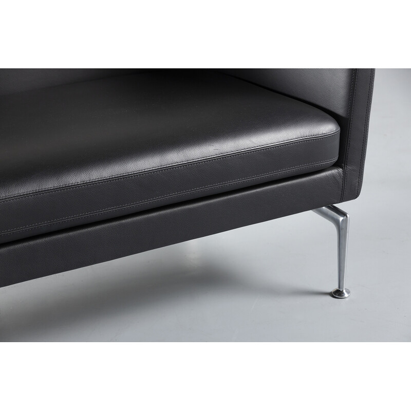 Vintage Vitra Suita 2-seater sofa in black leather by Charles and Ray Eames, Germany 1990