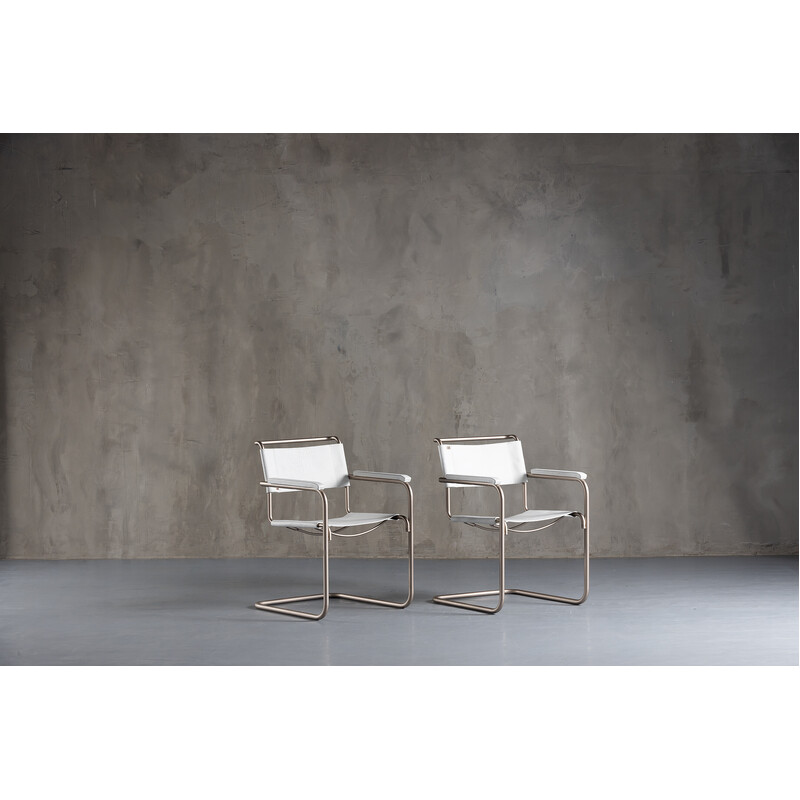 Paire de fauteuils  vintate S34 en cuir blanc par Mart Stam pour Thonet, Hollande 1930