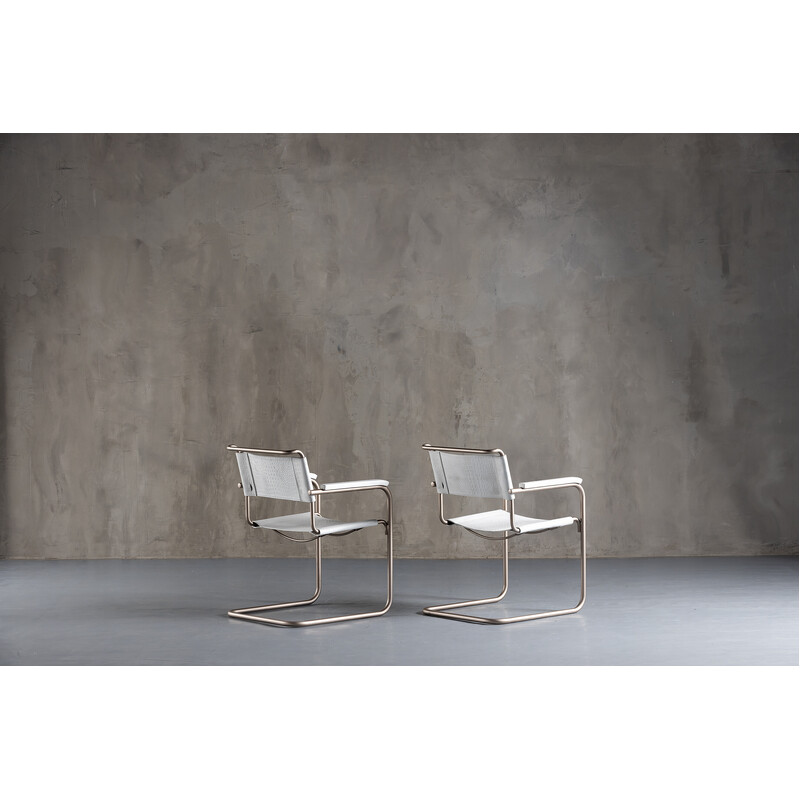 Pair of vintate S34 armchairs in white leather by Mart Stam for Thonet, Holland 1930