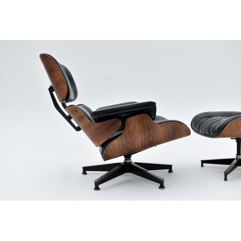 Fauteuil vintage avec ottoman en palissandre du Brésil et cuir pour Herman Miller, 1960