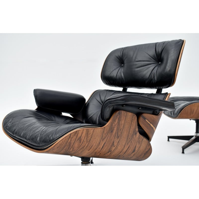 Vintage armchair with ottoman in Brazilian rosewood and leather for Herman Miller, 1960